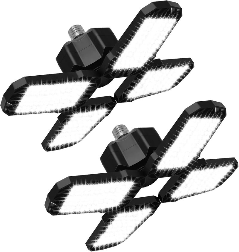 AUDLES 2 Pack LED Garage Light, 150W 15000LM 6500K LED Shop Lights, Garage Lights Ceiling Led with 4 Deformable Panels, Screw in E26/E27 Bulb Socket for Warehouse, Basement, Attic, Barn, High Bay Lighting - Image 1